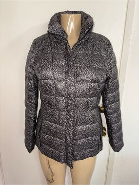 Michael Kors Black & Gray Leopard-Print Puffer Jacket